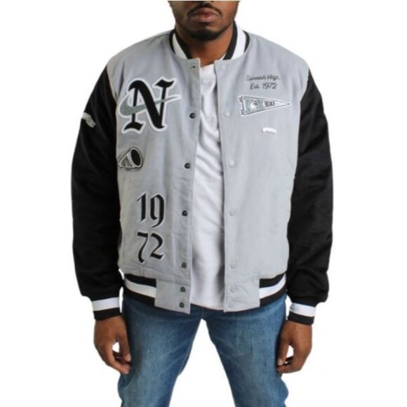 NEW! Nike Men's Swoosh High Corduroy Bomber Jacket Wolf Grey Black Size Large - Picture 1 of 11
